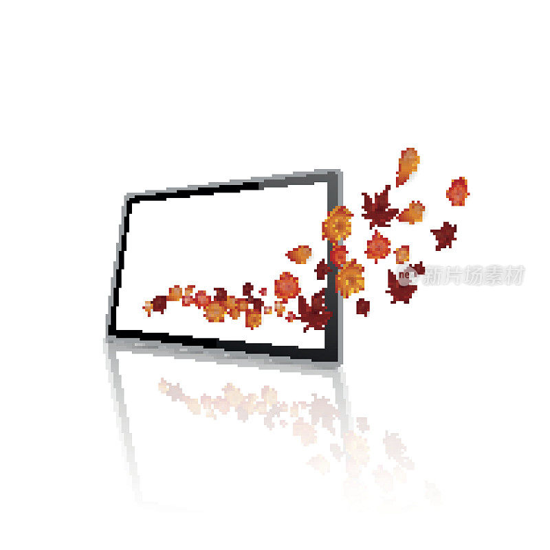 Tablet with outgoing autumn leaves, Vector插图。